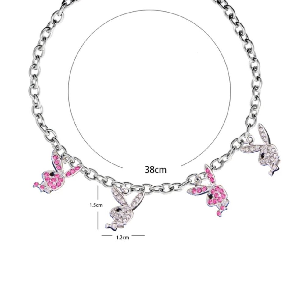 Playboy Bunny Pink + Silver Chain Choker Necklace - Picture 3 of 3